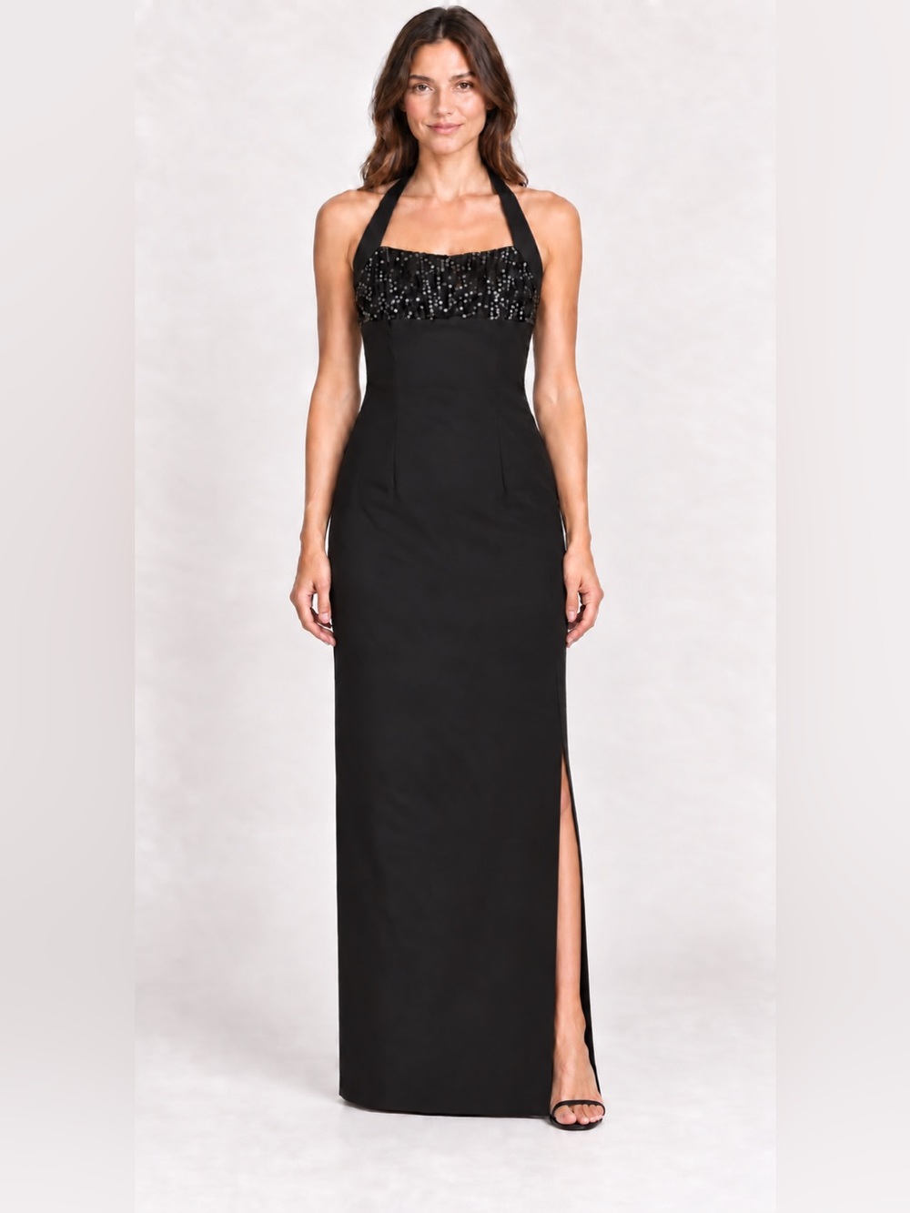 Vintage Y2K Zum Zum by Niki Livas Black Sequin Halter Gown 13/14 NWT